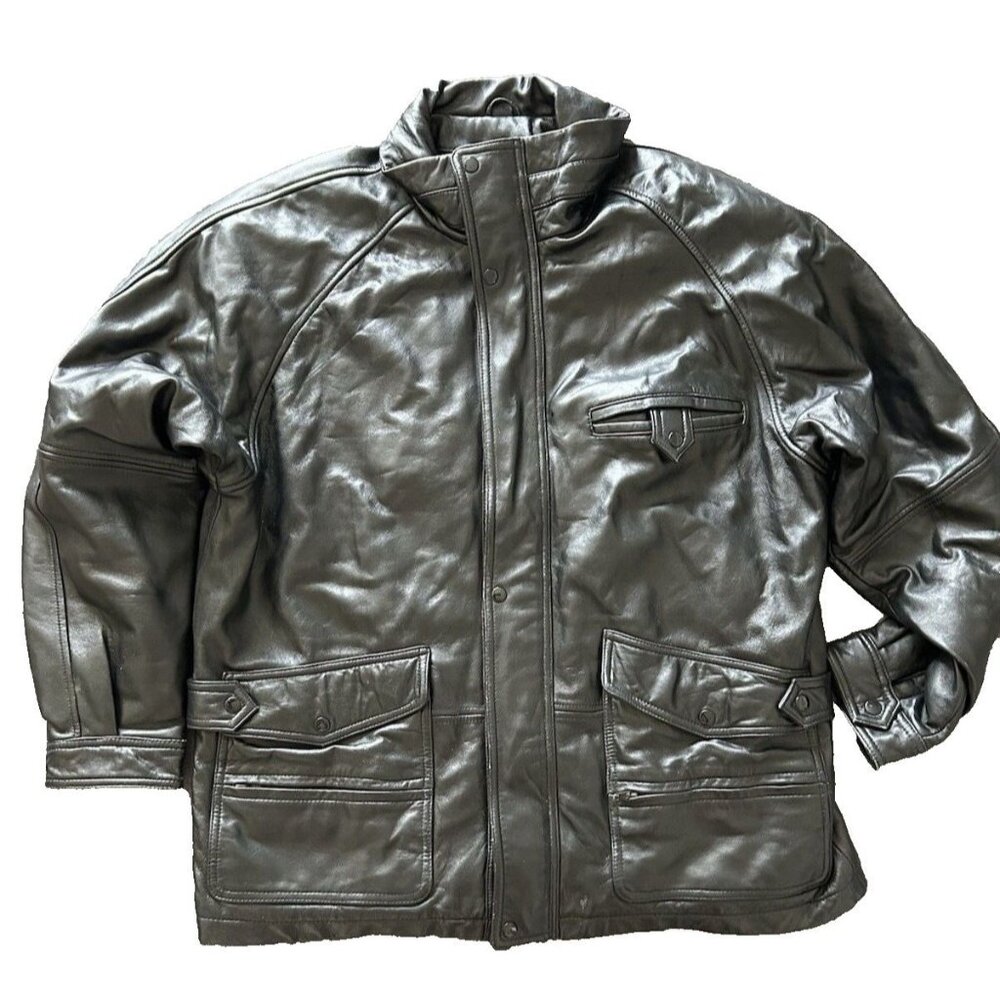Express SIZE 54 Men's black genuine leather winter coat classic look - Picture 1 of 15